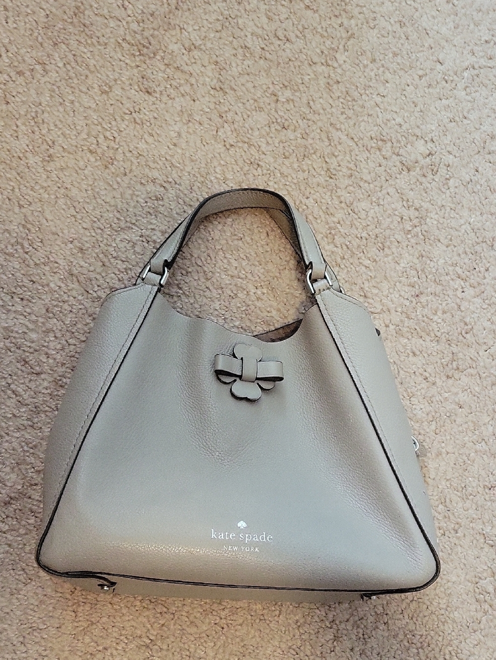 kate spade gray leather shoulder bag with bow accent